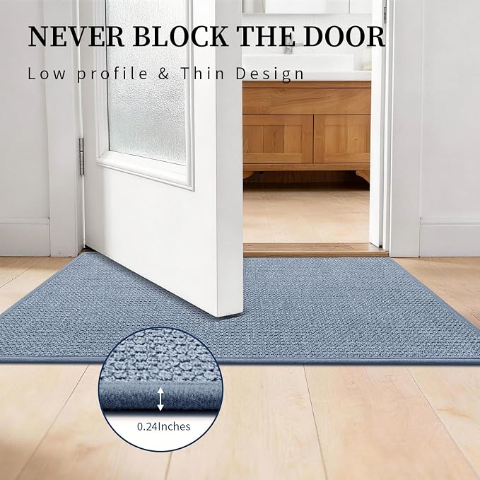 YIHOUSE Long Large Bathroom Rugs Sets 2 Piece, Quick Dry Thin Bath Mat, Non Slip Absorbent Machine Washable, Bath Runner Rug for Tub Sink Home Decor (24"x36" + 24"x59",Navy Blue)
