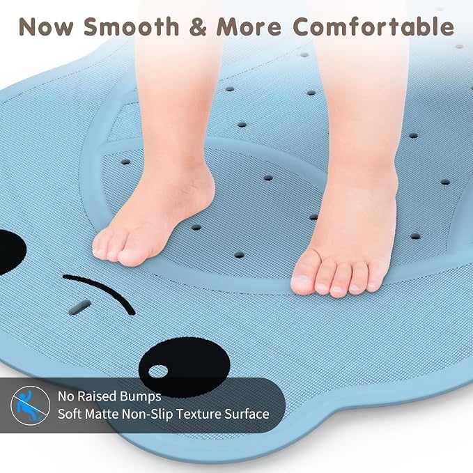 Upgraded Bathtub Mat Non Slip, Kids Bath Mat 30"x 18", Bath Mat for Tub Non Slip with Strong Suction and Textured Surface, Natural Rubber Latex Free PVC Free Safe for Baby, Frog Pattern, Blue