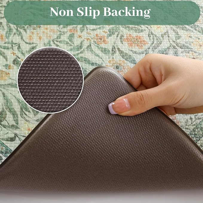 KIMODE Anti Fatigue Mats for Kitchen Floor, 17.3"x29"+17.3"x47" Farmhouse Kitchen Rugs Sets of 2, Cushioned Kitchen Mats for Floor Non Slip, Padded Standing Desk Mat for Sink Laundry Desk Green
