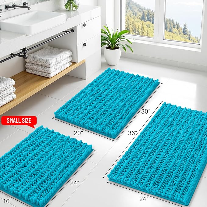 Smiry Bathroom Rugs Mat 24x16, Extra Soft Absorbent Chenille Bath Rugs, Non Slip Rubber Backing Machine Washable Quick Dry Bath Mats for Bathroom Floor, Tub, Shower, Home Decor Accessories, Aqua Sky