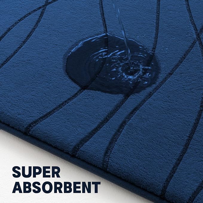 YIHOUSE Memory Foam Bathroom Rug Sets, Navy Blue, 2 Piece-U Shape Small Mat | Ultra Soft, Absorbent, Non-Slip, Machine Washable