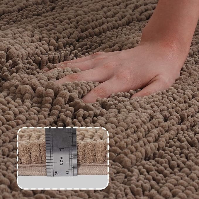 Turquoize Chenille Bathroom Rugs Set Non-Slip Bath Mats for Bathroom Super Absorbent Shaggy Rugs for Tub Shower Toilet Bath Rug Plus U Contour Rug(Oversized: 24" x 36" and 20" x 24" U), Taupe Brown