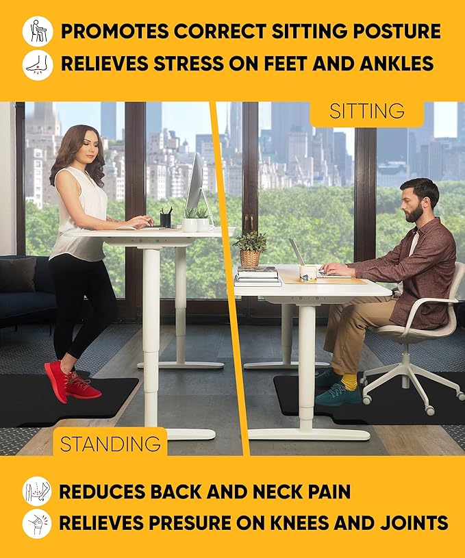 Office Chair Mat with Anti-Fatigue Cushioned Footrest – 2-in-1 Standing Desk Mat for Hardwood Floors – Dual-Zone Design for Standing Comfort and Smooth Chair Rolling (54” × 36”)