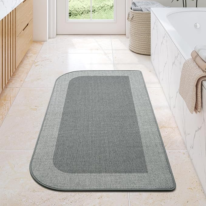 YDKGL Bathroom Runner Rug, Thin Bath Mat Non Slip Washable Large Bathroom Rugs, Rubber Backing Quick Dry for Floor, Tub and Shower, Grey 24x48