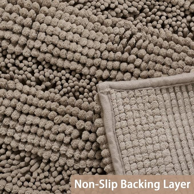 Turquoize Non-Slip Soft Chenille Bath Mat High Water Absorbent for Bath Room/Kitchen Machine-Washable, Perfect for Doormats,Tub,Size 47" X 17",Striped Pattern,Taupe