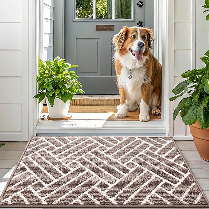 OLANLY Runner Indoor Door Mat, 47x23 Inch, Dirt Resistant and Absorbent, Non-Slip Rubber Backing Floor Mats, Easy Clean Low-Profile Doormat for Entryway, Front Door, and Inside Entrance, Brown