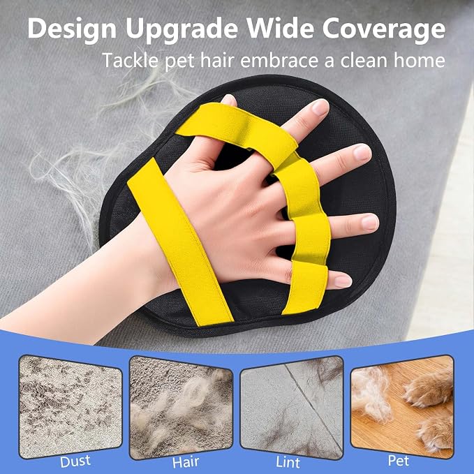 Pet Hair Removal Glove for Dogs & Cats, Reusable Washable Electrostatic Pet Hair Remover Glove, Pet Hair Mitt with Finger Straps for Couch, Carpet, Car Seats, Clothes, Furniture, Yellow