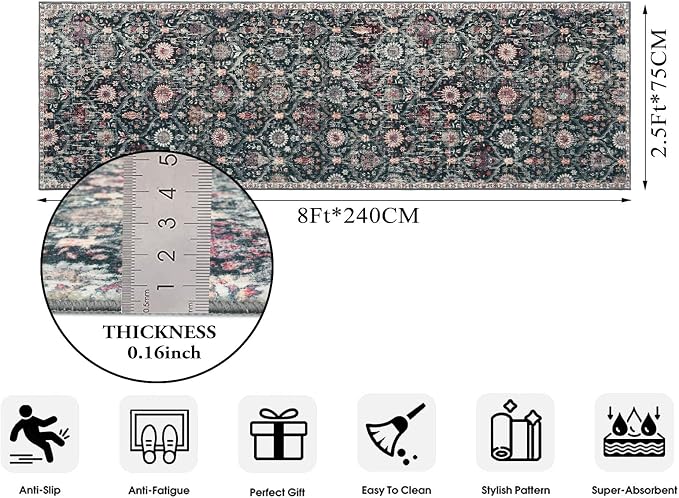 Lahome Moroccan Hallway Rug, 2'5''x8' Kitchen Runner Rugs Non Skid Washable Runners for Hallways, Ultra-Thin Oriental Carpet for Entryway Laundry Room Bedroom Bathroom Elise, Black/Multi
