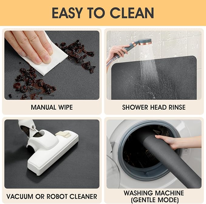 ACCUMTEK Non Slip Bath Mat, Thin Bathroom Rugs Fit Under Door, Quick Dry Bath Mats, Machine Washable Bath Rugs for Bathroom, Bathtub & Kitchen, Charcoal Gray/Upgraded Solid/24 x17
