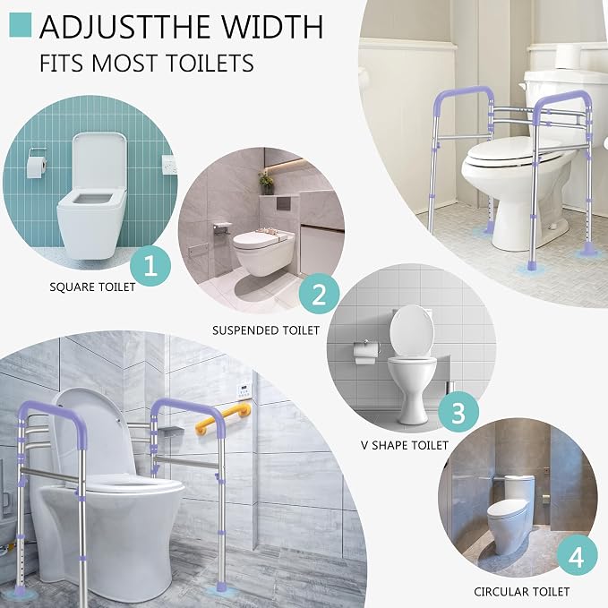 Lianjindun Toilet Safety Rails (350 lb), Adjustable Toilet Frame for Elderly, Seniors, Handicap & Disabled, Foldable Handicap Toilet Handles Fit Any Toilets（Purple）