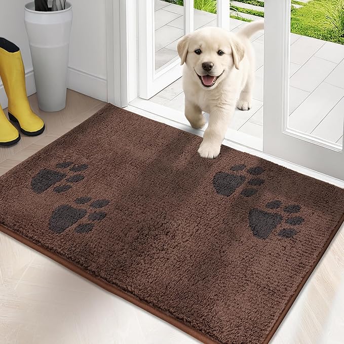 PURRUGS Dirt Trapping Door Mat 20" x 31.5", Non-Skid/Slip Machine Washable Microfiber Entrance Rug, Shoes Scraper, Dog Doormat, Super Absorbent Floor Mat for Muddy Wet Shoes and Paws, Brown