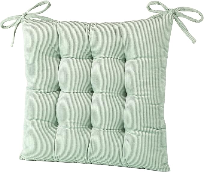 HLOVME Corduroy Chair Cushion with Ties Ultra Soft Warm Floor Cushion for Kids Reading Nook Comfortable Square Seat Cushion for Adult 15.7”x15.7”, Green