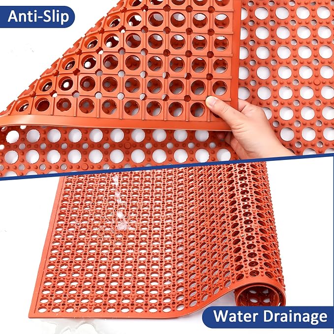 Outdoor Rubber Mat Kitchen Anti-Fatigue Entrance Floor Mats (24"x 36") Commercial Restaurant Bar Floor Mat New Outside Rubber Non Slip Drainage Mat Red