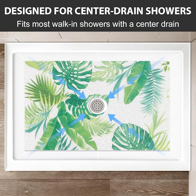 Non Slip Shower Mat: 47.2x31.5 Inch Extra Large Shower Mats for Inside Shower with Drain Hole in Middle - Soft PVC Loofah Anti Slip Shower Floor Mat for Standing and Walk-in Shower, Quick Drying