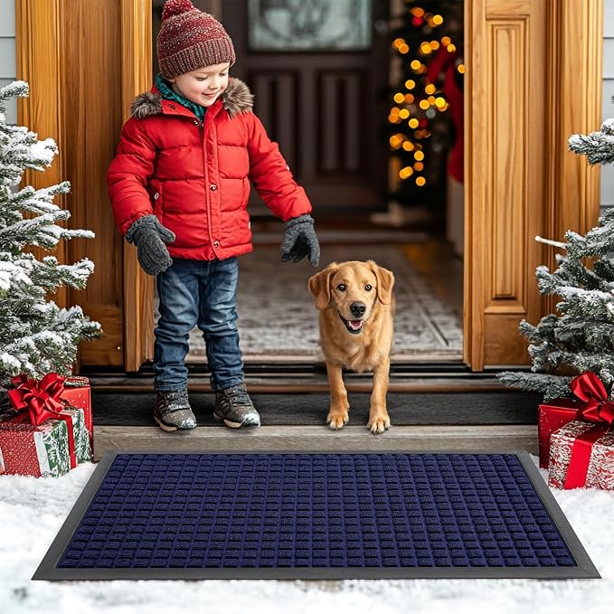 Smiry Front Door Mat Outside Entrance, Heavy Duty Natural Rubber Doormat, Non Slip, Trap Dirt and Moisture, Easy Clean, Low Profile Welcome Floor Mats for Indoor Outdoor Entry, 70x46.5 Inch, Navy Blue