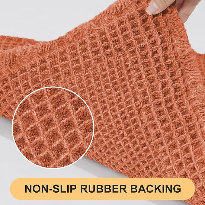 IM HOME Extra Large Waffle Bath Mat, Boho Bathroom Rugs Absorbent Non Slip, Ultra Soft Bathroom Mat, Machine Washable Knit Bath Rugs with Tassels for Bathroom, Bedroom, Kitchen, 6'x2', Burnt Orange