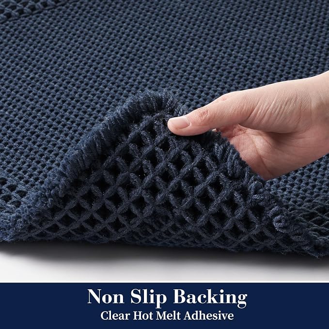 RESARE Waffle Bath Mat for Bathroom, Super Absorbent Bathroom Rugs Non Slip Machine Washable, Ultra Soft Quick Dry Boho Bath Rugs with Tassels, Farmhouse Home Decor Accessories, 24"x36" Navy