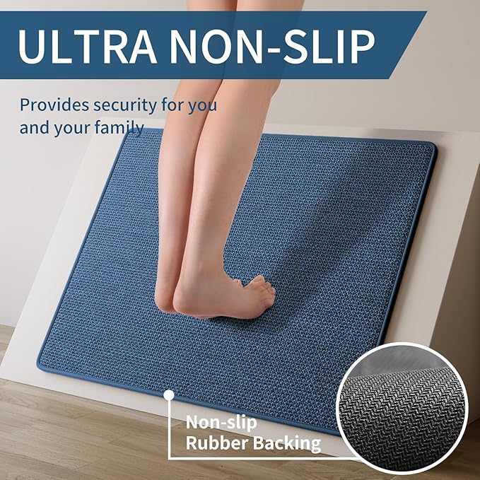 YDKGL Kitchen Mats for Floor, Super Absorbent Kitchen Rugs Non Slip Washable, Soft Imitation Linen Braided Kitchen Runner Rug, Standing Mat Kitchens Sink Mat, Easy to Clean, Blue 17x95