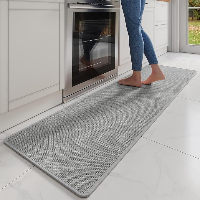 YDKGL Kitchen Mats for Floor, Super Absorbent Kitchen Rugs Non Slip Washable, Soft Imitation Linen Braided Runner Rug, Standing Mat Kitchen Sink Mat, Easy to Clean, Gray 17x71