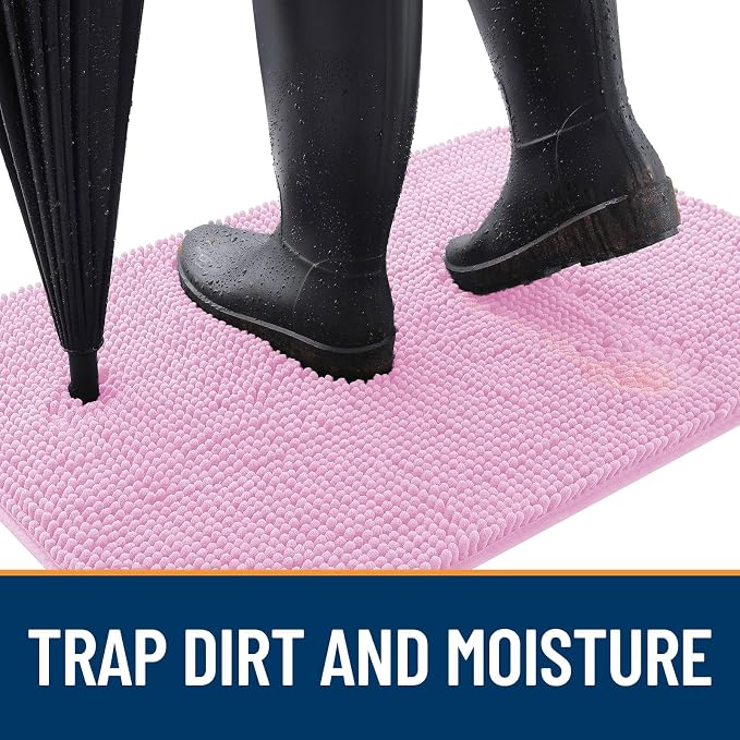 OLANLY Dog Door Mat for Muddy Paws 45x27, Absorbs Moisture and Dirt, Absorbent Non-Slip Washable Doormat, Quick Dry Chenille Mud Mat for Dogs, Entry Indoor Entryway Carpet for Inside Floor, Pink