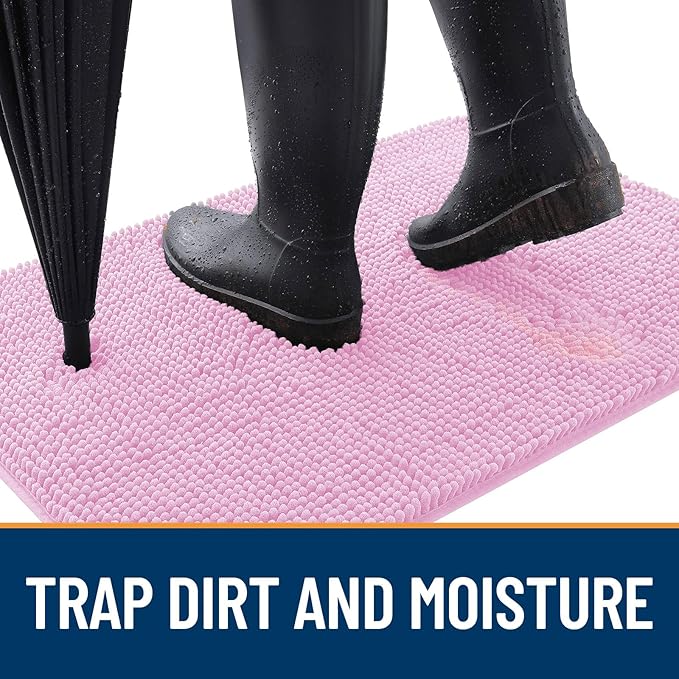 OLANLY Dog Door Mat for Muddy Paws 70x32, Absorbs Moisture and Dirt, Absorbent Non-Slip Washable Doormat, Quick Dry Chenille Mud Mat for Dogs, Entry Indoor Entryway Carpet for Inside Floor, Pink
