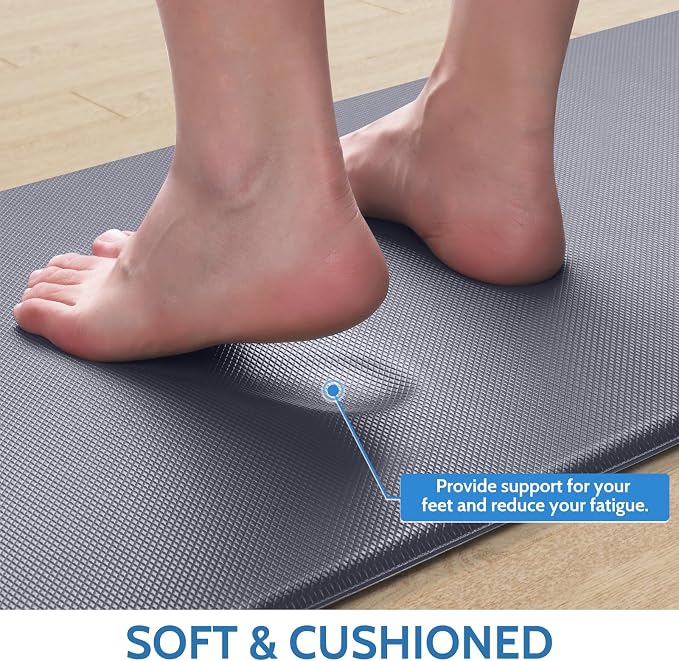 StepLively Kitchen Mat, 2 PCS Kitchen Rugs, Cushioned Kitchen Mats for Floor, Anti Fatigue Kitchen Rug Set, Non-Skid Standing Mat for Kitchen, Office, Sink, 17.3"×30"+17.3"×59", Grey