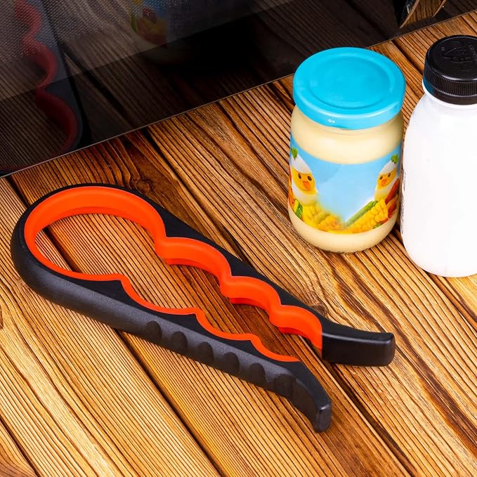 Bloss Jar Opener Bottle Opener Jar Gripper for Weak Hands, Seniors With Arthritis and Children, 4 in 1 Multi-Function Non Slip Colorful Can Opener Tool Get Lids Off Easily, Black Red