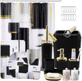 XLHOMO Bathroom Set - Black Bathroom Accessories Set, Bathroom Sets with Shower Curtain and Rugs, Black Shower Curtain Set with Bathroom Trash Can, Soap Dispenser, Soap Dish for Home Decor
