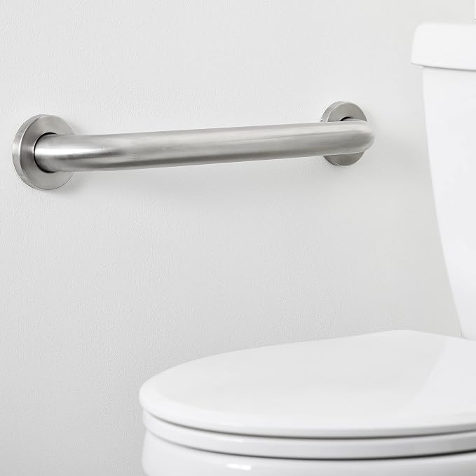Amazon Basics Bathroom Safety Grab Bar, 18 Inch Length, 1.5 Inch Diameter, Handicap Handle, Bathtub and Shower Fall Prevention, Holds up to 500LBs, ADA Compliant, Brushed Stainless Steel