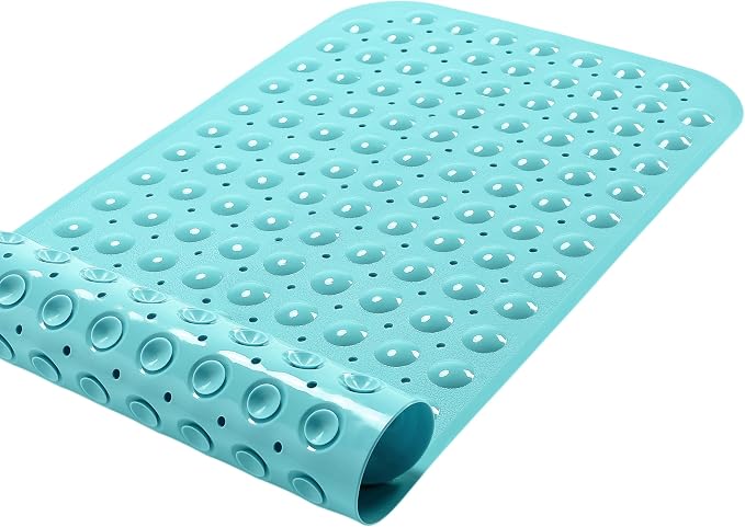 Large Non-Slip Bathtub & Shower Mat 31 inch x16 inch (Smooth/Non-Textured Tubs Only) Safe, Clean, Machine-Washable, Superior Grip&Drainage, Vinyl, Opaque Turquoise/Green-Blue, Medium