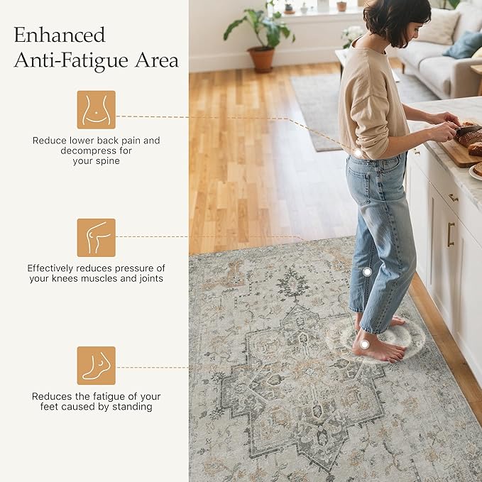GENIMO Kitchen Mats for Floor, Washable Anti Fatigue Mat for Cushioned, 47"x71", Waterproof Kitchen Rugs, Non Slip Foam Comfort Standing Mat Rug for Home, Runner, Sink, Laundry, LightTaupeBrown