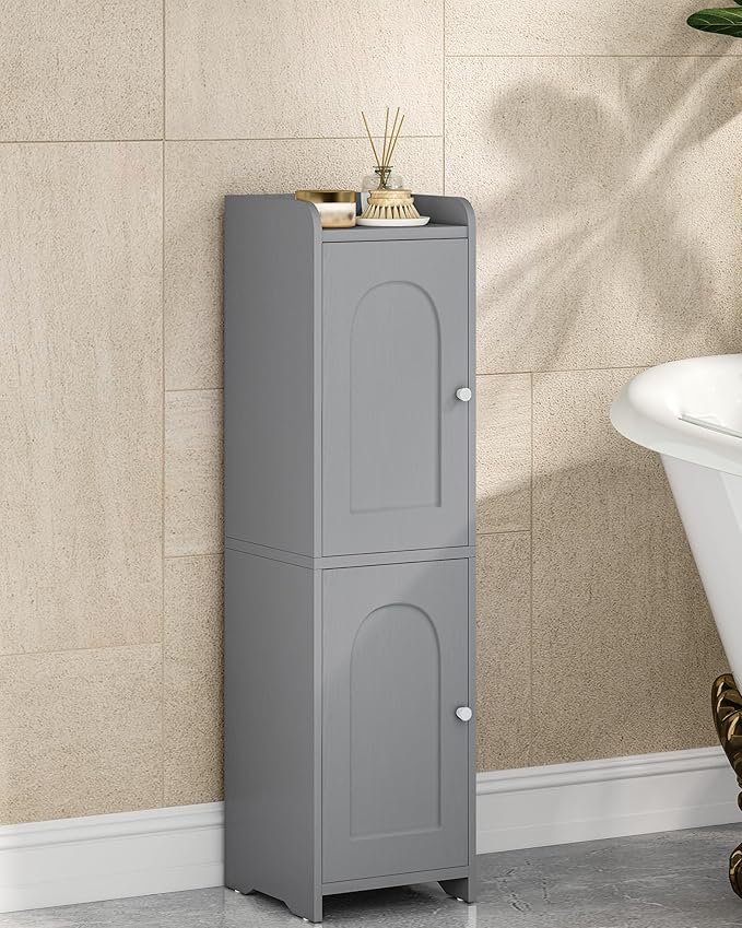 Hzuaneri Bathroom Storage Cabinet, Small Corner Floor Cabinet with 2 Doors and Adjustable Shelf, Narrow Toilet Paper Cabinets, Bathroom Organizer for Small Spaces, 7.9" D x 7.9" W x 29.5" H Gray