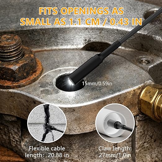 Endoscope Camera with Light and Grabber, Sewer Borescope Inspection Mirror with Magnetic Pickup, Drain Snake Scope for Automotive Repair & Pipe Cleaning, IP67 Waterproof, 6 LED, 23.6-Inch