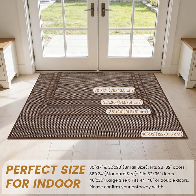 SMILOOL Front Door Mat Indoor Entrance, 20" x 32" Non-Slip Inside Door Mats for Entryway, Dirt Resistant and Absorbent Washable Doormat, Low Profile Entry Way Doormats for Patio, Porch, Dark Brown