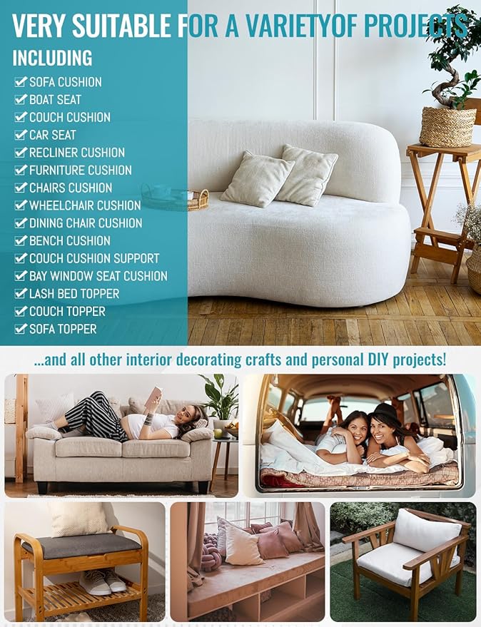 Memory Foam Upholstery, CertiPUR-US Certified 2.5 Lb Density Memory Foam and High Density Sponge 72"L×24"W×3"Thick Support Focused for Back Discomfort Long Sitting Guest Beds