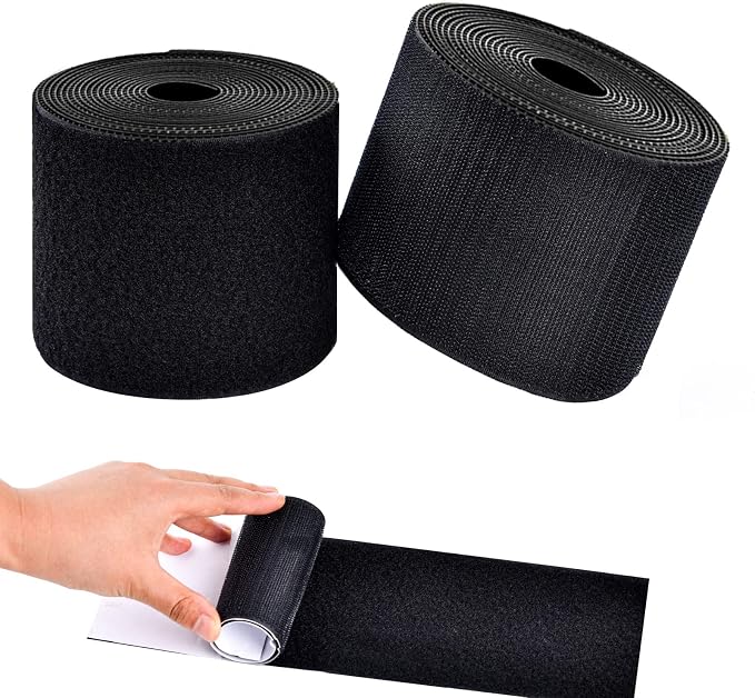 4 Inch x 18 Feet Black Hook and Loop Tape with Adhesive, Nylon Heavy Duty Hook and Loop Tape Strips, Non Slip Rug Grippers, Wall Adhesive Strips, Keep Couch Cushions from Sliding - Black