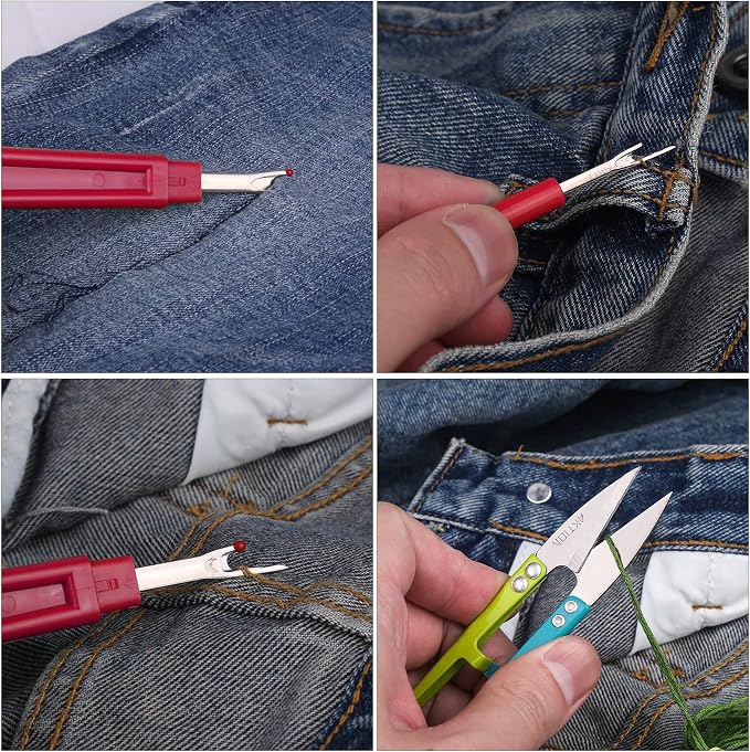 CampTek Seam Ripper, Sewing Stitch Ripper and Thread Remover Tool Kit, 2 Big+2 Small Embroidery Cutter and 1 Thread Snips (Red)