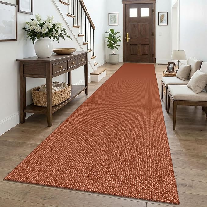 KOZYFLY Orange 3x16 Runners Rugs for Hallway, Extra Long Washable Runner Rug, Woven Non Slip Kitchen Runner, Cotton Entryway Rug, Floor Carpet for Entry, Aisle, Hall, Burnt Orange/Tan