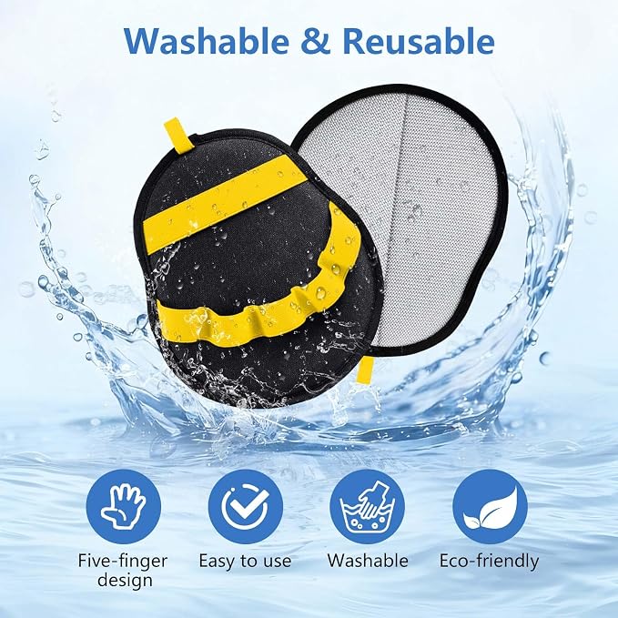 Pet Hair Removal Glove for Dogs & Cats, Reusable Washable Electrostatic Pet Hair Remover Glove, Pet Hair Mitt with Finger Straps for Couch, Carpet, Car Seats, Clothes, Furniture, Yellow
