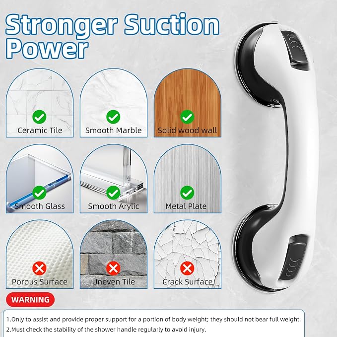 Grab Bars for Bathtubs and Showers, Zynuhmo 2 Pack 12 Inch Strong Suction Safety Bathroom Grab Bars for Shower Chair, Handicap Injury Elderly Senior Pregnant Assist Support Shower Handle(White/Black)
