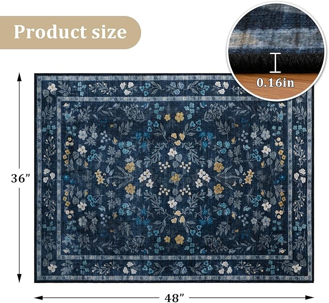 chakme Office Chair Mat for Hardwood Floor, 48"x36" Easy Glide Computer Desk Mat Protector for Rolling Chair Under Desk Rug Nonslip Backing, Machine Wash, (Floral)