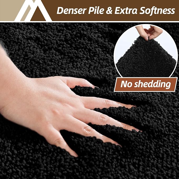 COSY HOMEER Bathroom Rugs Mat 24”x48” Absorbent Non-Slip Bath Mat Plush Shaggy Machine Washable Bath Rugs Soft Polyester Bath Mats for Bathroom Floor,Tub and Shower,Black