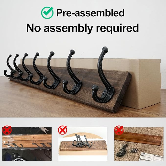 WEBI Rustic Coat Rack Wall Mount,30" Long 7 Cast Iron Coat Hooks Wall Mounted,Heavy Duty Wood Wall Coat Hanger Hooks for Hanging Coats,Jacket,Clothes,Backpack,Farmhouse,Weathered Brown