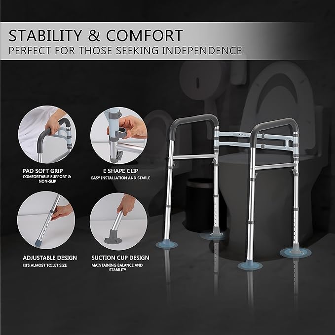 Lianjindun Toilet Safety Rails (350 lb), Adjustable Toilet Frame for Elderly, Seniors, Handicap & Disabled, Foldable Handicap Toilet Handles Fit Any Toilets (Gray)