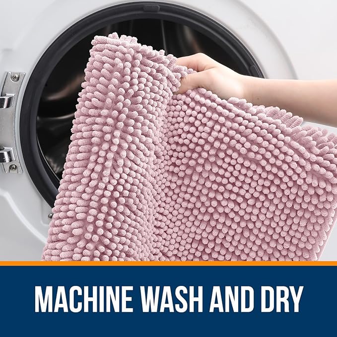 OLANLY Large Bathroom Rugs 70x46, Extra Soft Absorbent Chenille Bath Rugs, Rubber Backing Quick Dry, Machine Washable Bath Mats for Bathroom Floor, Tub and Shower, Home Decor Accessories, Dusty Rose
