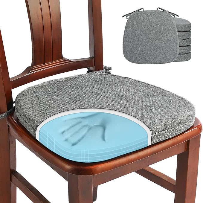 SINOSSO 6 Pack Memory Foam Chair Cushions for Dining Chairs, Friendly Woven Fabric 16" U-Shape Comfortable Kitchen Chair Pads, Removable Slip Resistant Seat Cushions (Set of 6, Dark Grey)