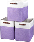 Bagnizer Large Fabric Storage Baskets | 50L Storage Bins, Decorative Linen Closet Baskets with Handles for Organizing, Shelf, Toys, Clothes, Home, Office, Nursery, 17x12x15Inches (Purple&White)