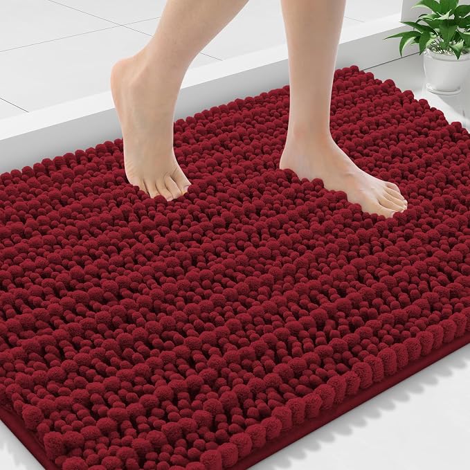 Smiry Bathroom Rugs Mat 36x24, Extra Soft Absorbent Chenille Bath Rugs, Non Slip Rubber Backing Machine Washable Quick Dry Bath Mats for Bathroom Floor, Tub, Shower, Home Decor Accessories, Red