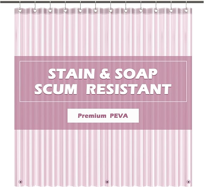 EHZNZIE Pink Shower Curtain Liner 72x72, PEVA Waterproof Bath Curtain, No Chemical Smell, 3 Weighted Magnets, Durable with Rustproof Metal Grommets