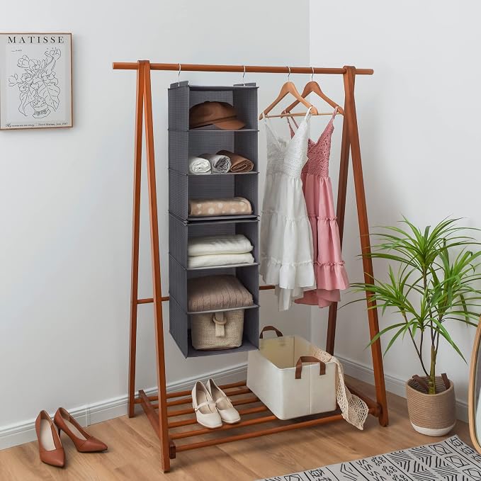 GRANNY SAYS 6-Shelf Hanging Organizer for Closet, Separable to 2 Pack 3-Shelf Hanging Shelves, Hanging Organizer for Bedroom, Ash Gray
